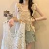 Lace Crocheted Hollowed-out Camisole Vest for Women Plus-size Summer Waistcoat Cover Top