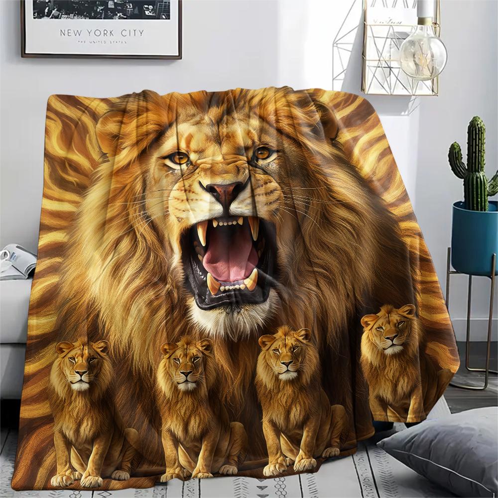 1Pc Leopard Lion Print Flannel Blanket, High Quality Comfortable for All Seasons, Home Decor, Warmth and Comfort, Perfect for Gifts