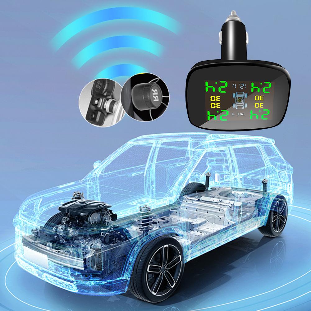 Tire Pressure Monitoring System Cigarette Lighter Tyre Temperature Monitor Wireless TPMS for Car Sedan SUV