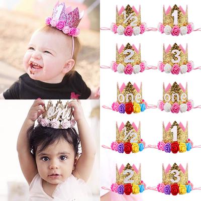 Vogue Child Party Number Baby Performance Birthday Crown Headwear Flower Birthday Hat Headband 1 Piece Crown Hair Band Photo