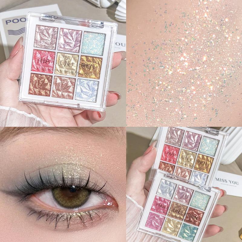 HLLR Dokuz Renkli Parıltılı Simli Göz Farı Paleti - Festival Sahne Performansı İçin - Tutkal Gerektirmez - Öğrenci Dostu.