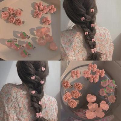 Summer Pink Strawberry & Camellia Braided Lace Hairpin