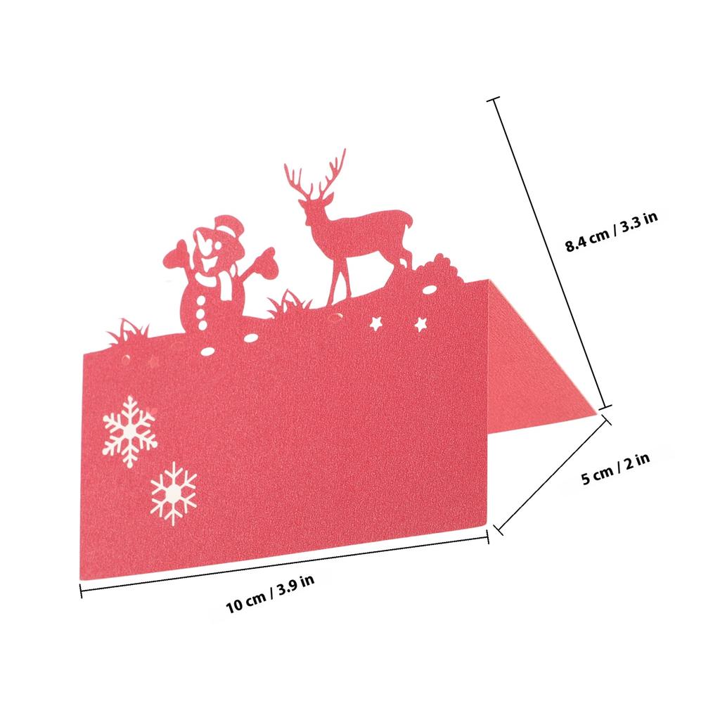 50Pcs Tent Cards Festive Reindeer Snowman Theme Printable Surface Table Name Tags for Xmas Party Wedding Reception Seating