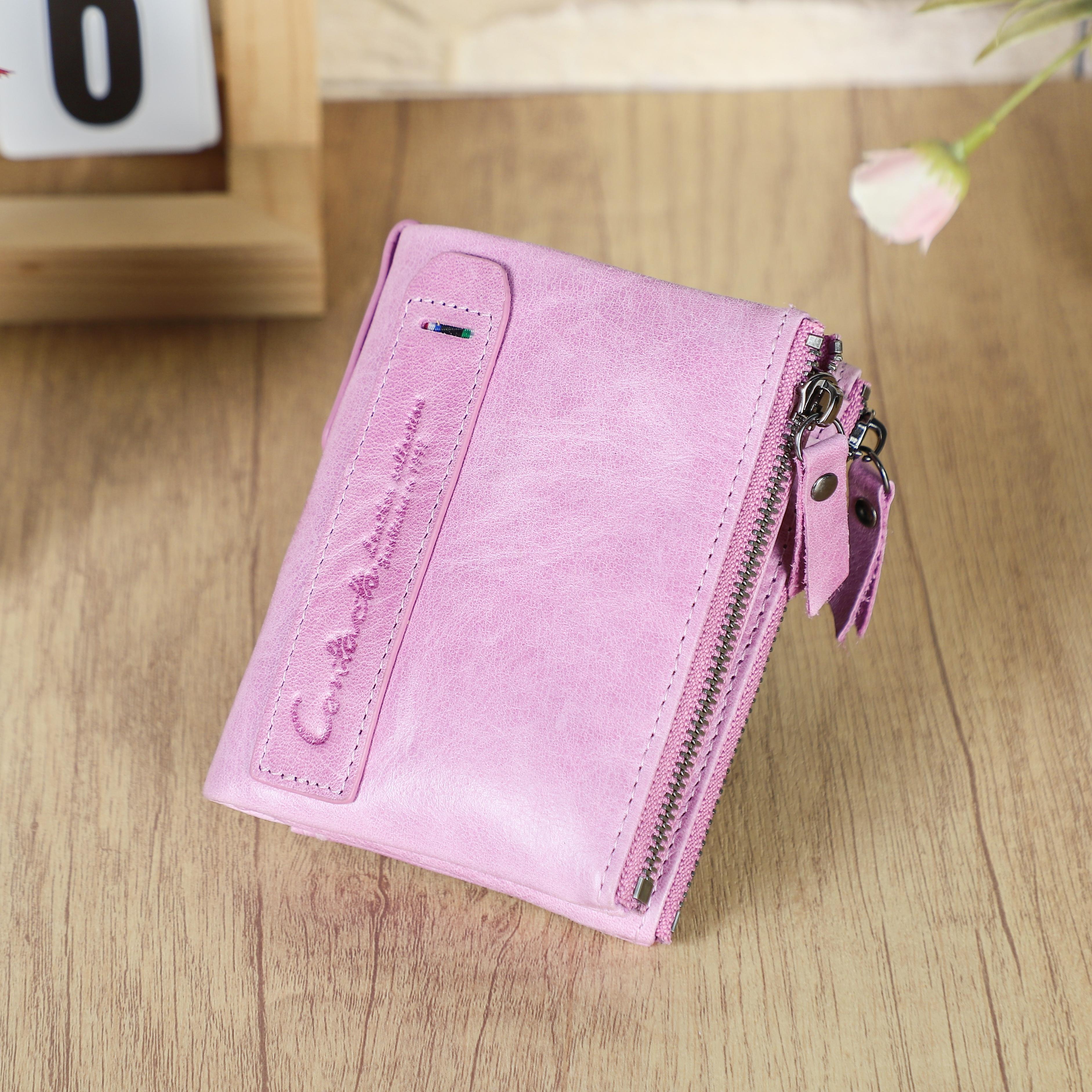 KONTAKT'S Mode Dame Echtleder Geldbörse Luxus Retro Damen Kartenhalter Reise Date Familie Geschenk Münzbörse pink