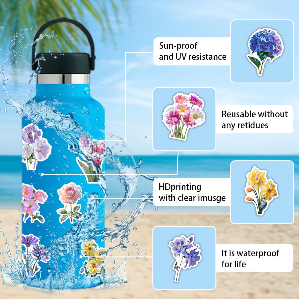 200-Count Holographic Flower Laser Glitter Stickers - Cartoon Style with Hot Stamping for Gift Box Sets