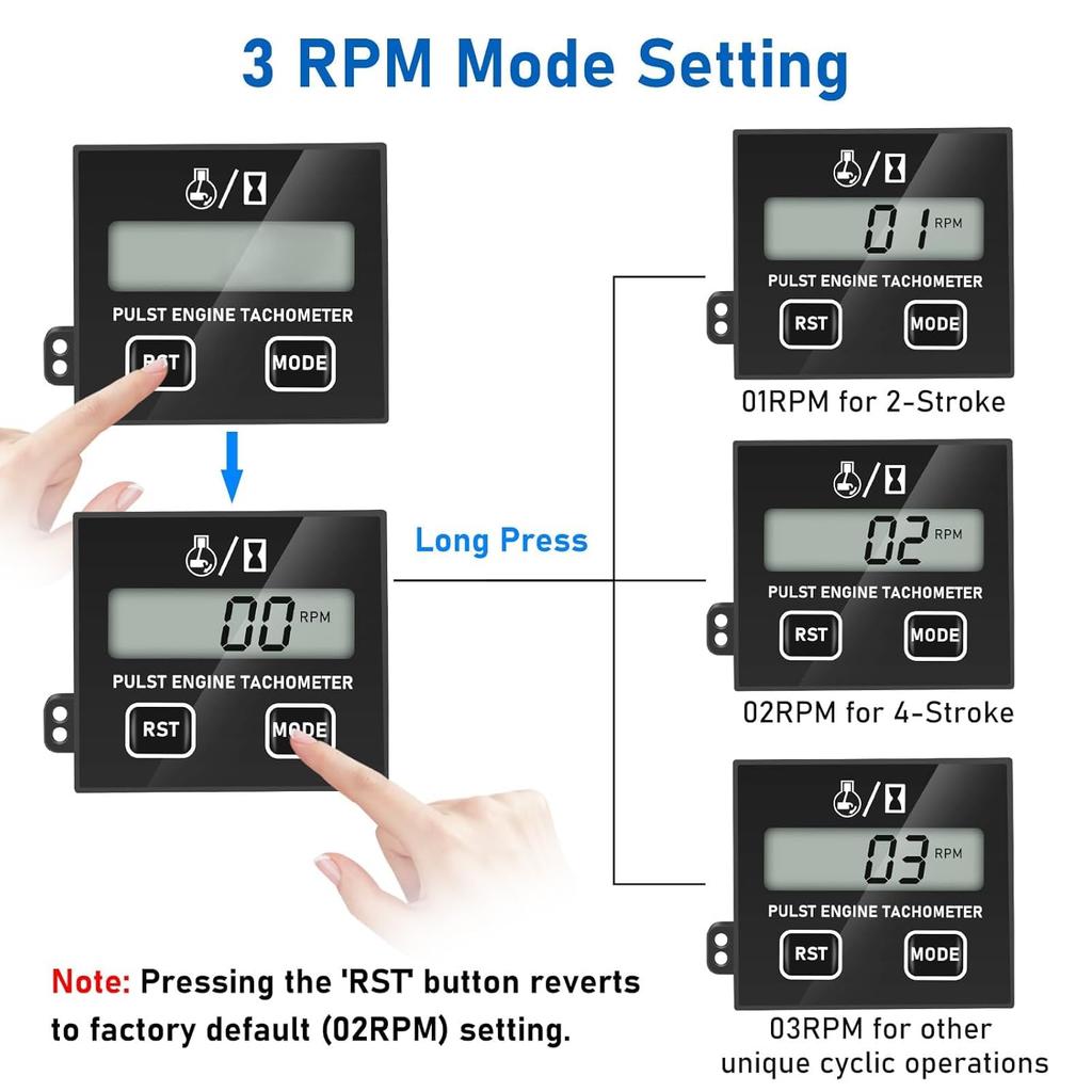 Linkstyle Small Engine Tachometer, Digital Tachometer Tach Gauge Reset Function Equipped with Clip, Inductive Hour Meter for 2 Stroke 4 Stroke Small