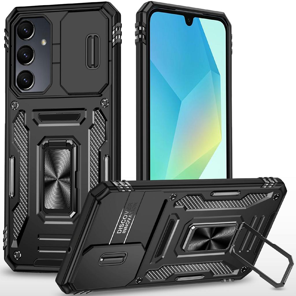 For Samsung Galaxy A16 4G/5G Case Kickstand Slide Lens Lid PC+TPU Drop-Proof Phone Cover