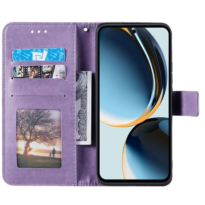 Coque pour Samsung Galaxy A36 5G - BOOLING - Antichoc Cuir Synthétique Motif Oriental Violet - 2 Verres Trempés
