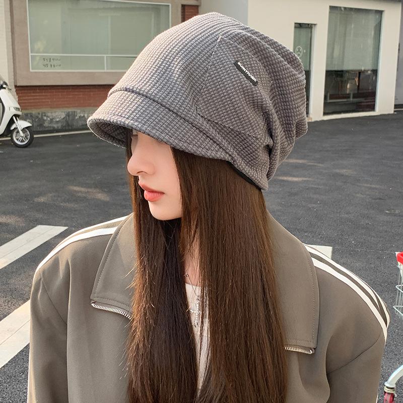 

Autumn and Winter Fashion Letter Big Head Circumference Pocket Pile Hat Korean Version Versatile Fashion Pullover Cold Hat Baotou Hat M（54-58cm）