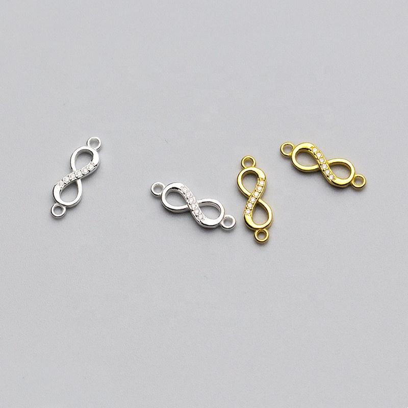 New Fashion 925 Sterling Silver Gold Plated 8-Shaped Number Zircon Charms for Jewelry Making Connector