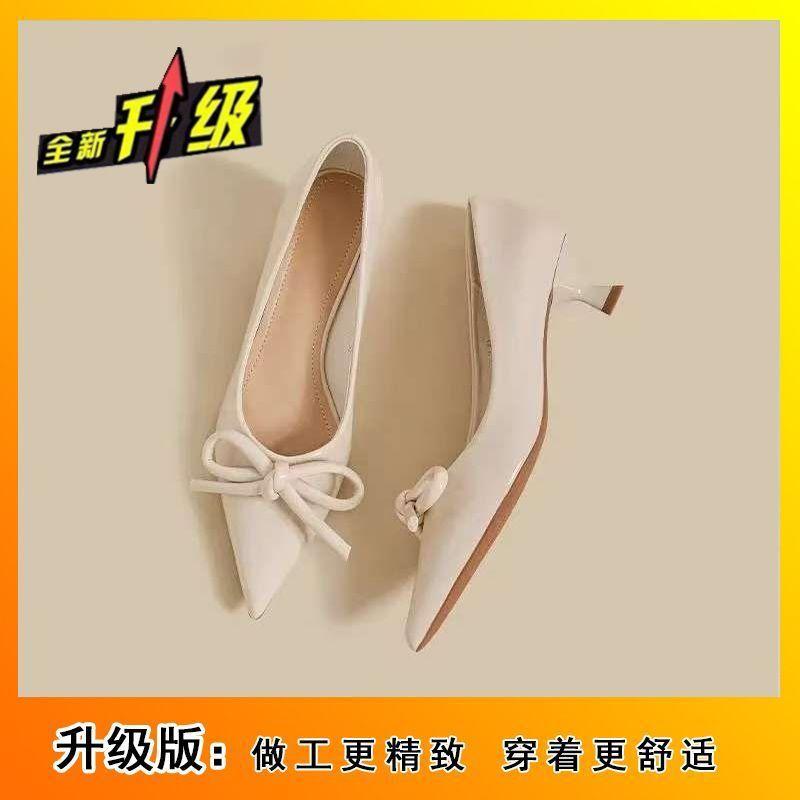 With skirt bow patent leather red thin heel pointed high heels 2025 summer new French shallow mouth single shoes women
