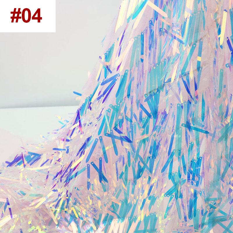 50*130cm Sequins Silver Iridescent Sword Shape 4cm Long Spike Mesh Fabric For Diy Sewing Stage Performance Costume Dress