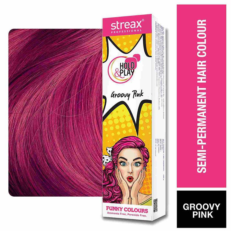 Streax Professional Groovy Pink Semi Permanent Hair Colour | Ammonia Free Vibrant Funky Hair Dye For Bold Stylish Looks, 100g Pack