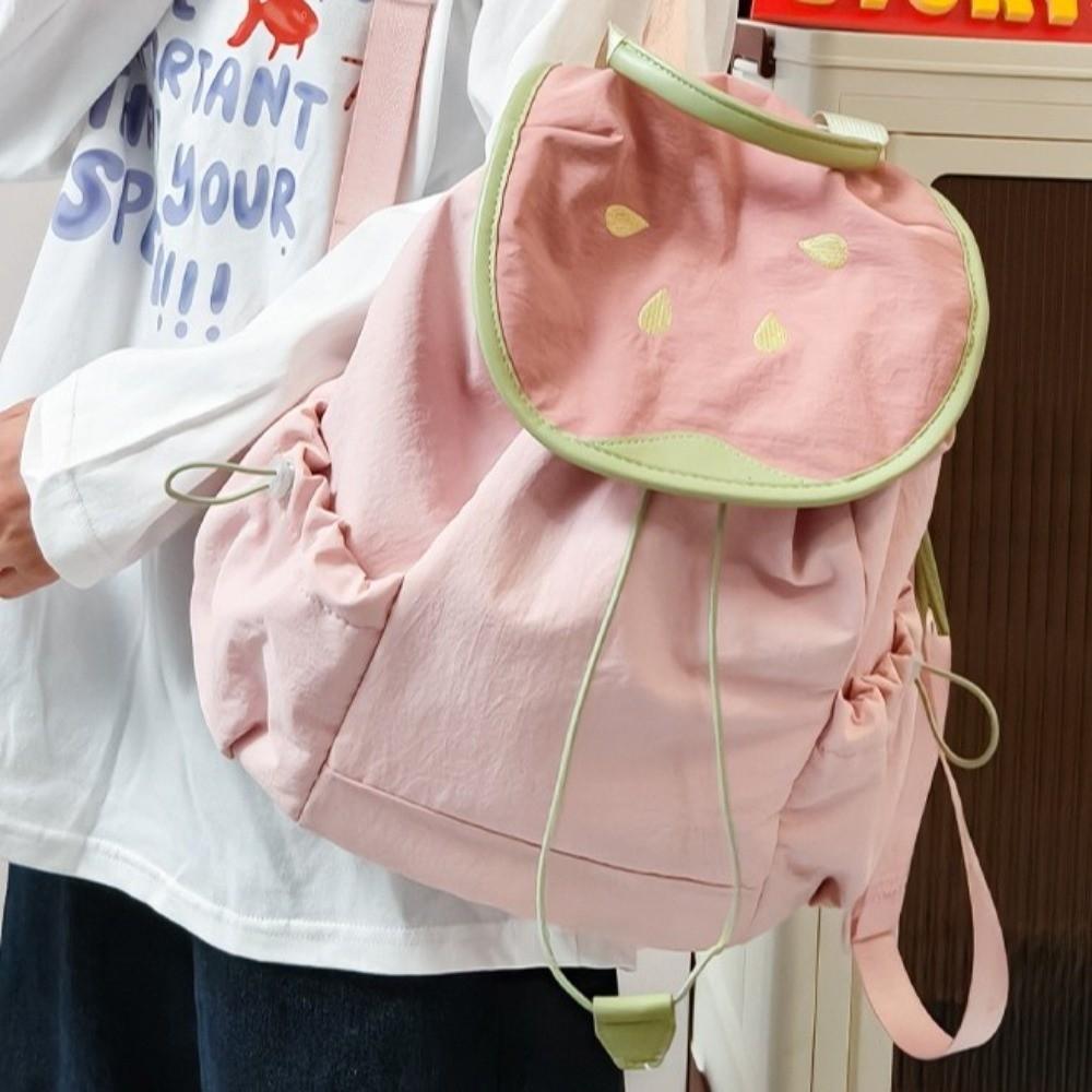 Trendy Dopamine Color Drawstring Backpack Large Capacity Fruit Shoulder Bag Korean Style School Bag Travel
