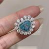 Zhuozhifan S925 Silver Heart-Shaped Blue Ice Flower Cut Women's Ring - Versatile Autumn/Winter Jewelry