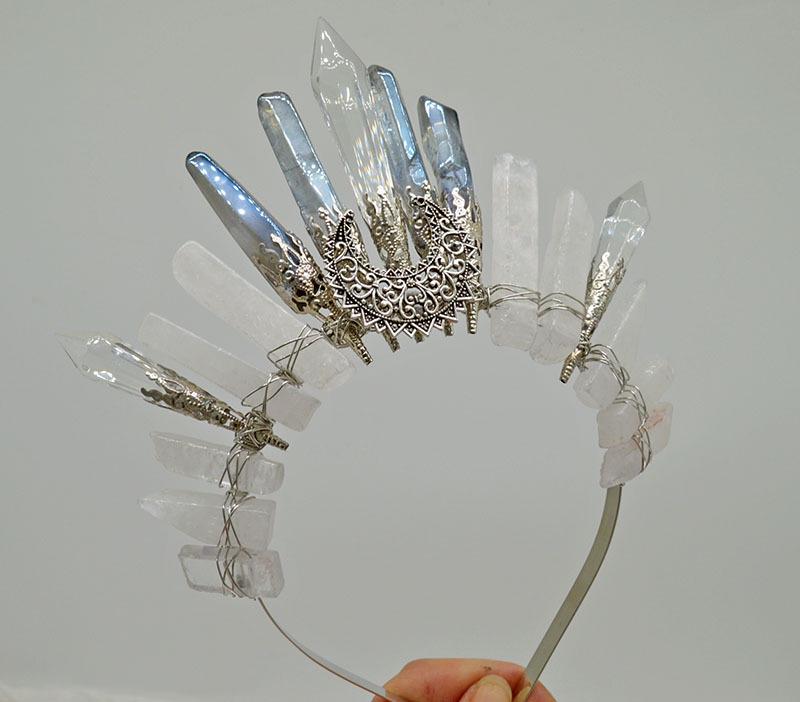 Retro Silver Moon Crystal Glass Crown Headband