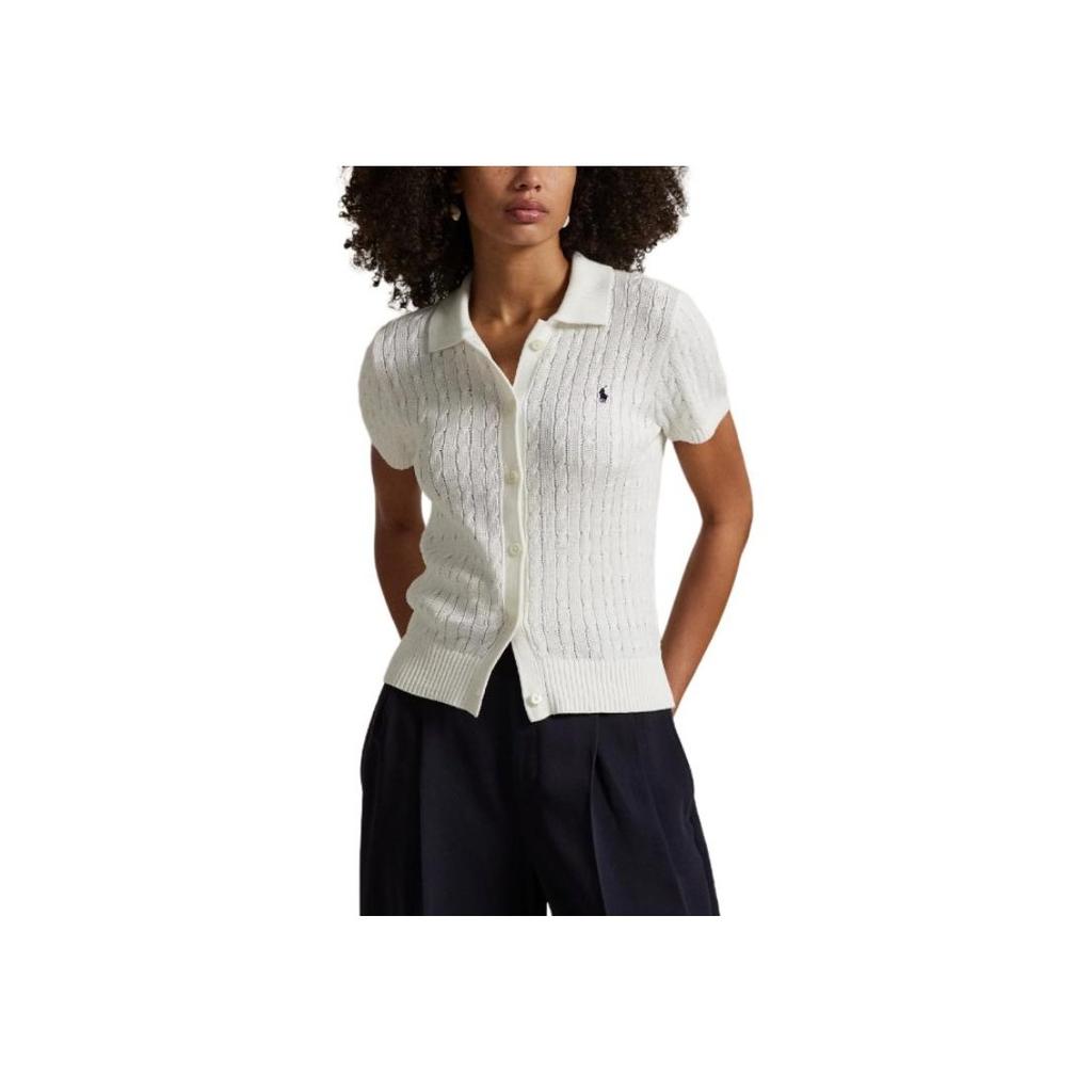 Polo Ralph Lauren Solid Color Single-Breasted Short Sleeve Knit Top Women Tops White 211963486-001