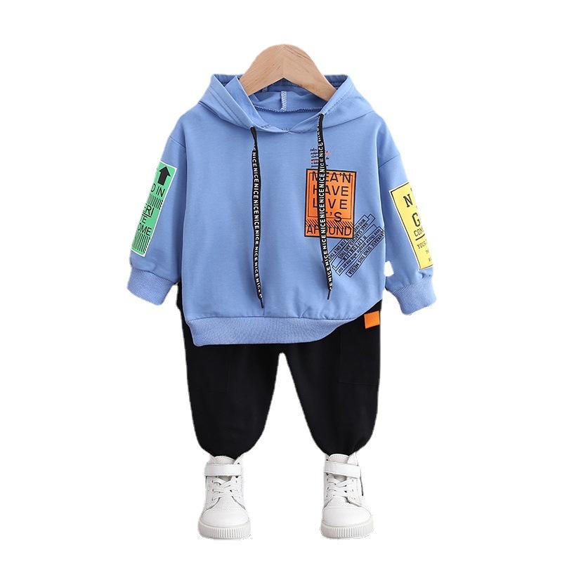 Moda per bambini, tute casual per neonati, bambini, bambine, vestiti in cotone, pantaloni con cappuccio con lettere, 2 pezzi/set