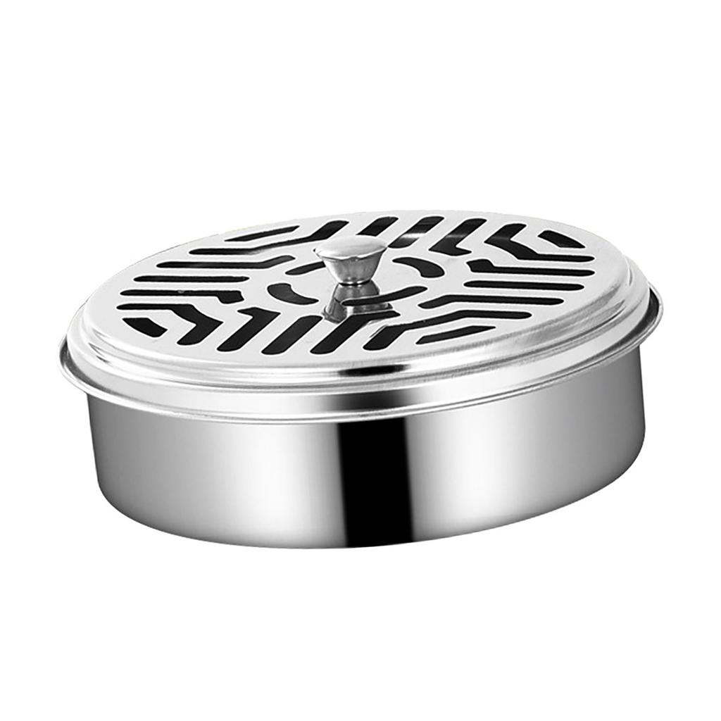 Coil Incense Holder Stainless Steel Fireproof Kick Proof Portable Aromatherapy Round Fly Coil Holder Box with Lid for