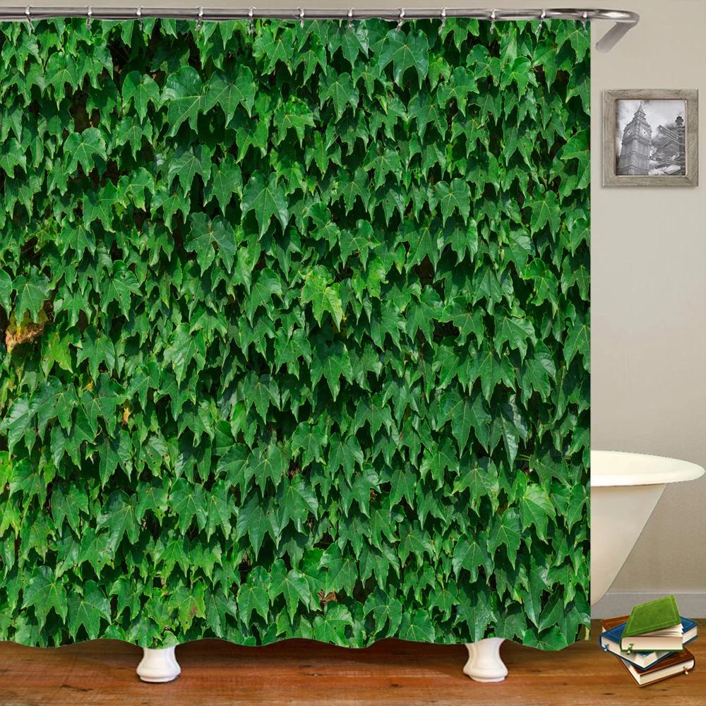 Variety of Various Green Plant Grass Lawn Leaf 3D Printing Shower Curtain Polyester Waterproof Home Decoration Curtain with Hook