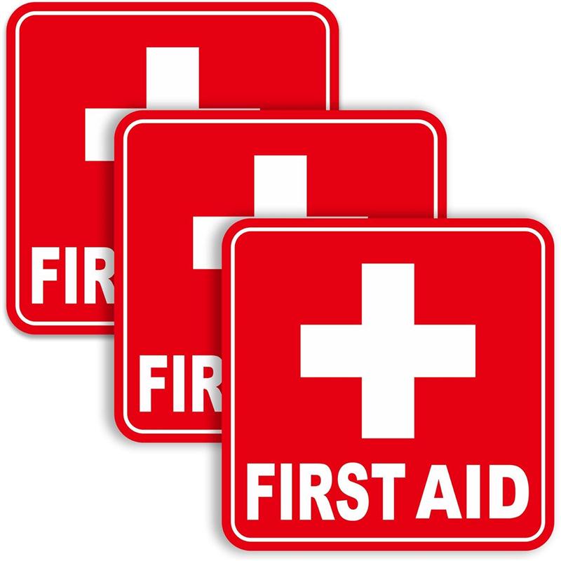 

Set of 3 Waterproof First Aid Sticker Signs for Home, Car, Office, or Commercial Use Standard