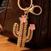 Cactus Keychain Bling Rhinestone Keychain, Pink Flower Keyring Pendant Pendant, Handbags Backpacks Purse Charm Accessory Sparkling Bag