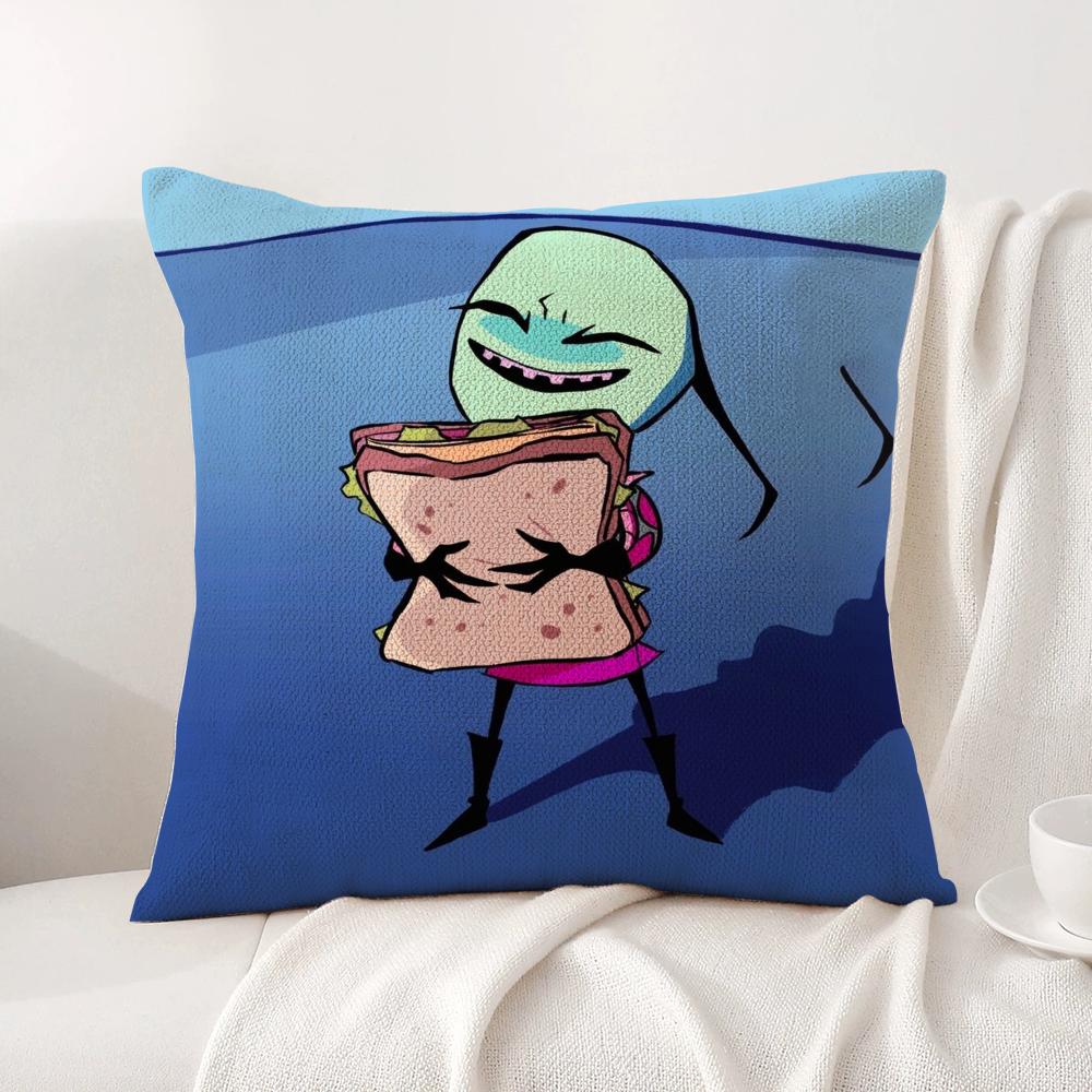 I-Invader Z-Zim Cushion Cover Summer Coolness Linen Fabric Double-Sided Printing Pillow Case Sofa Home Decor Gift