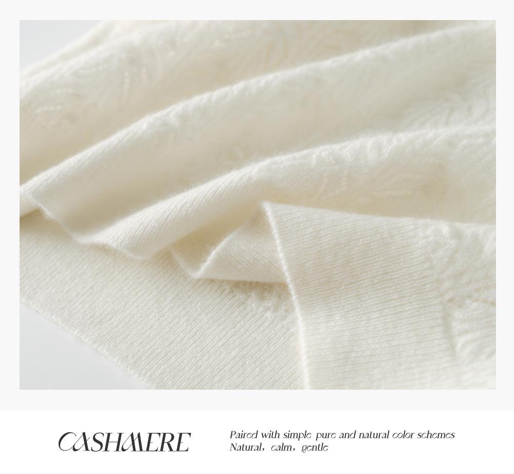 Autumn/Winter Pure Cashmere Floral Knit Sweater: Loose Fit, Rolled Hem, Round Neck, Long Sleeve
