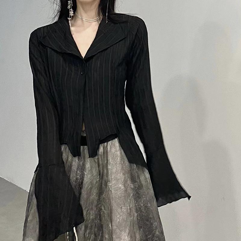 Gotic Femei Cămăși Negre Coreeană Întunecată Academică Femeie Design Neregulat Topuri Primăvară Moda Streetwear Bluză Y2K