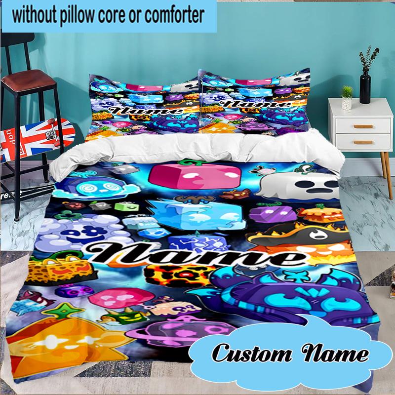 Custom Name Blox Fruits Bedding Set 3pcs, Bedding Set Including 1pc Duvet Cover And 2pcs Pillowcases for Bedroom, Dormitory Gift