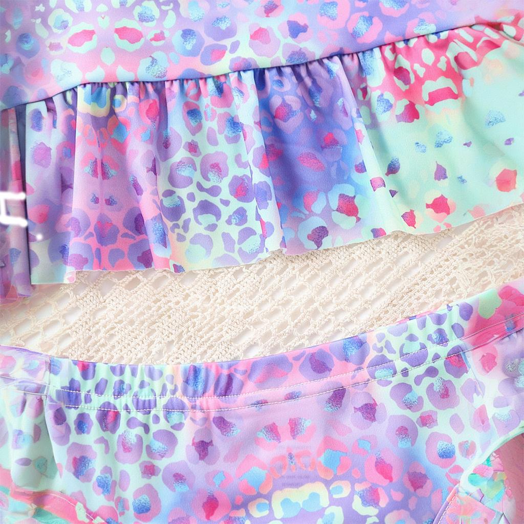 Girls Swimsuits With Ruffled Hem Cute Colorful Leopard Print Swimwear 2 Piece Bathing Suits For 4-10 Years Hawaiian Bikini Set