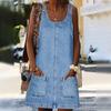 Denim Dress For Women Summer Sleeveless A Line Casual Cotton Polyester Fabric