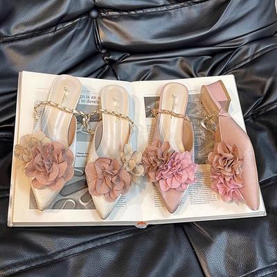 Fairy Wind Lady Heelless Lazy Drag Spring and Summer New One-pedal Pointed Flat-bottomed Flower Bag Half Slippers Tide
