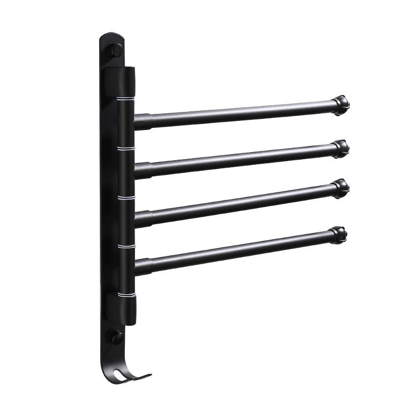 2-4 Swivel Towel Bars Wall Mounted Aluminum Black Bathroom Towel Rail Rack With Hooks Bathroom Towel Holder Fodable Towel Hanger