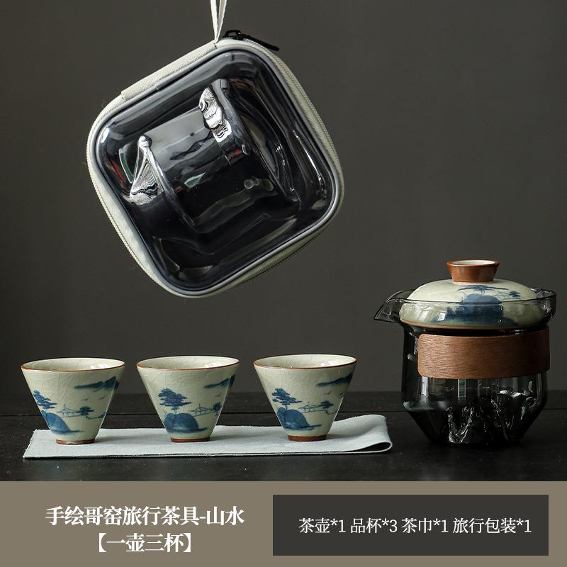 Hongyue Glass Covered Bowl Teacup Large Single Non-Hot Hand-Grasping Pot One Person Kung Fu Tea Set Underglaze Color Brewing Teapot