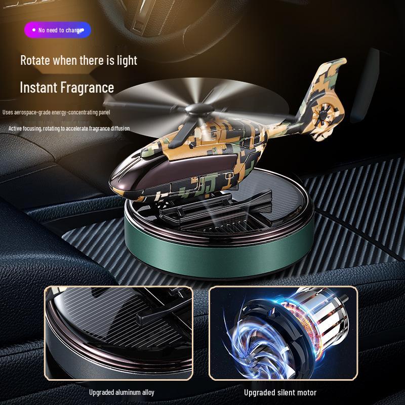 Solar Helicopter Air Freshener: Creative Camouflage Aircraft Car Perfume Ornament
