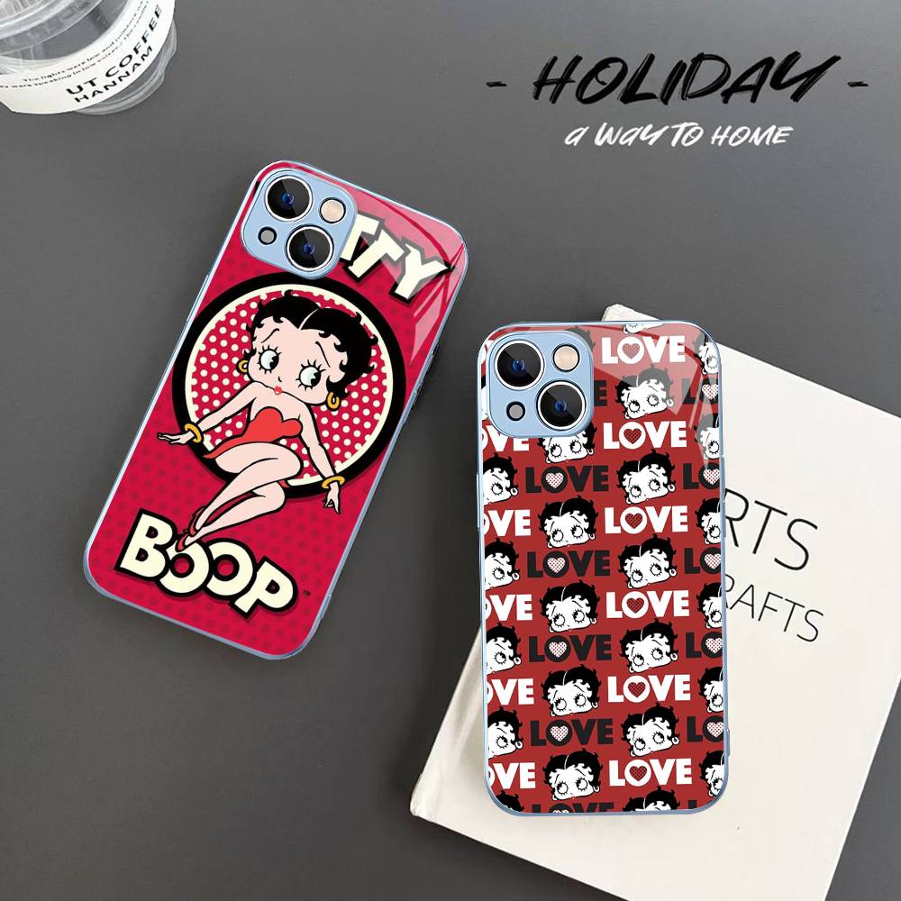 Animation B-Betty Boop Tempered Glass For Iphone 14 13 12 11 Pro Mini XS MAX 14Plus X XS XR Cover