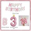Rosa Happy Birthday Buchstabenballon-Set Rosa bedruckter Geburtstagsballon Krone Digitale Ballons 0-9 für Geburtstagsfeier-Dekoration