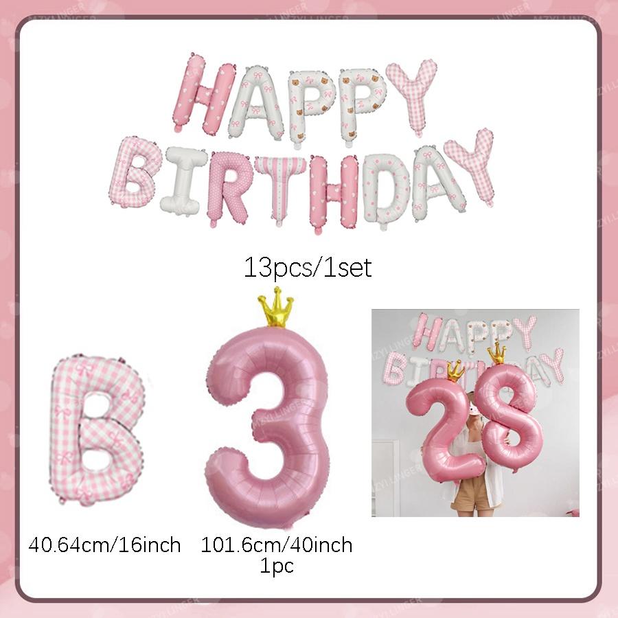 Rosa Happy Birthday Buchstabenballon-Set Rosa bedruckter Geburtstagsballon Krone Digitale Ballons 0-9 für Geburtstagsfeier-Dekoration