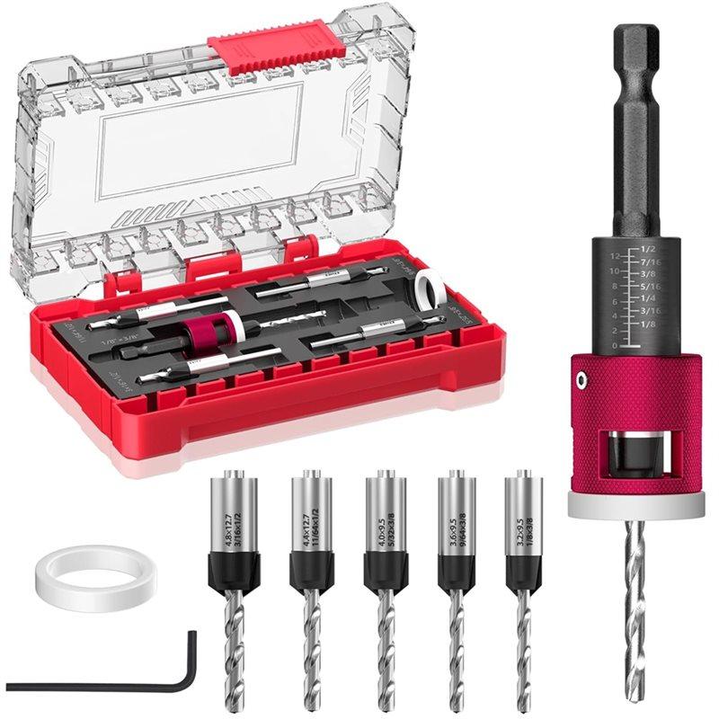 

ABWR-Countersink Drill Bit Set With Adjustable Depth Stop, 1/4 Hex Shank Quick Change Drilling Tool Kit,For Wood,Plywood