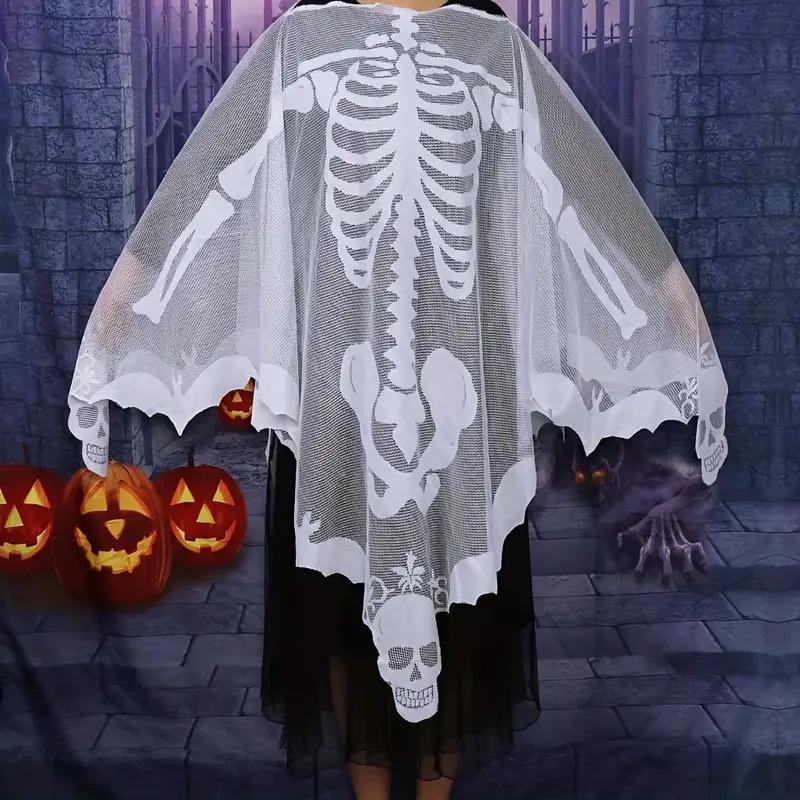 

White Lace Spiderweb Halloween Shawl with Bat Decoration 150x150 cm белый