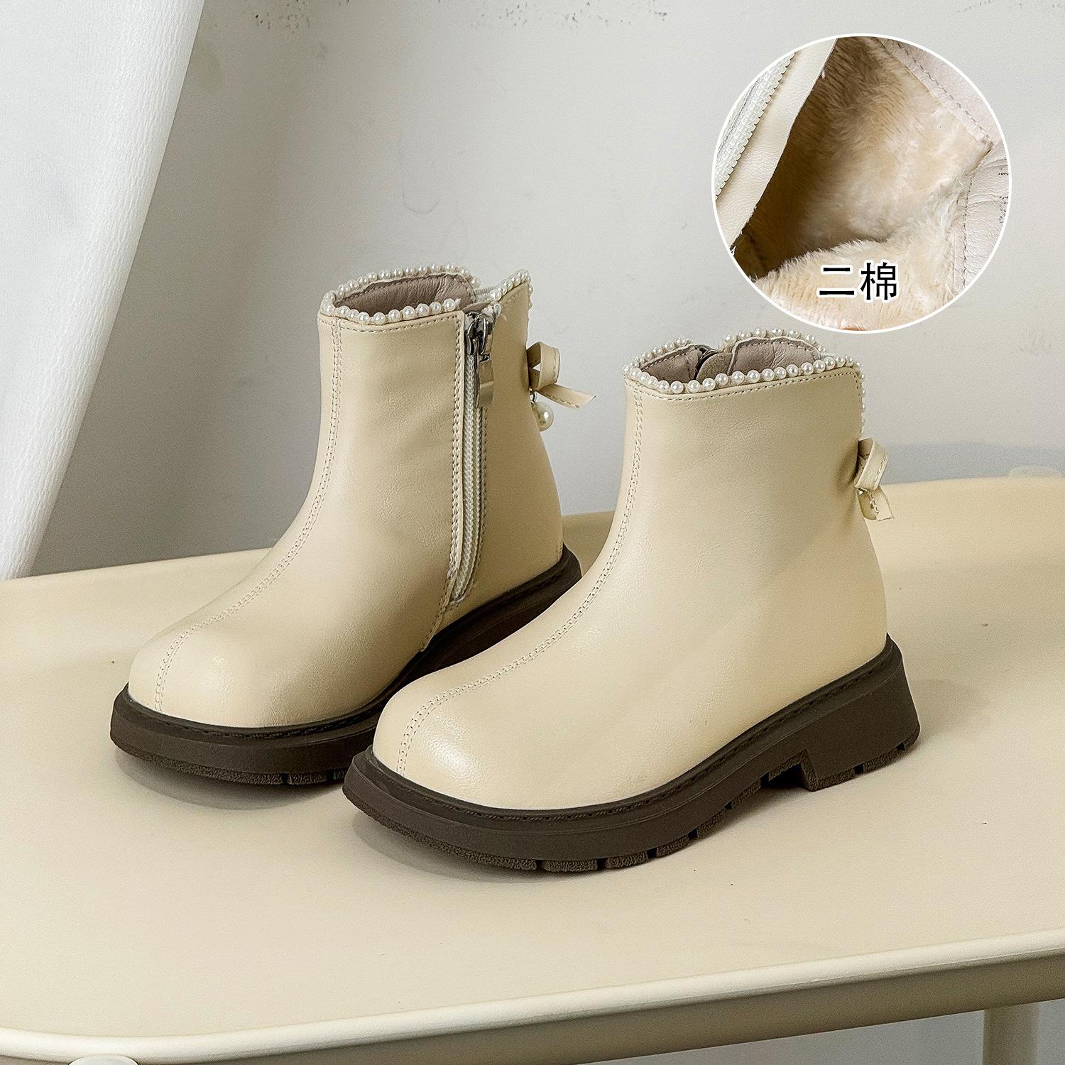 

2025 autumn new children s Martin boots Korean version of pearl bow princess boots fashion leather boots 22-26 sizes 5 pairs of minimum approval