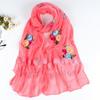 Double Layer Transparent Yarn Long Scarves Head Scarf Flower Embroidery Lace Tassel Hijab Scarf Bufanda Spring Autumn Elegant