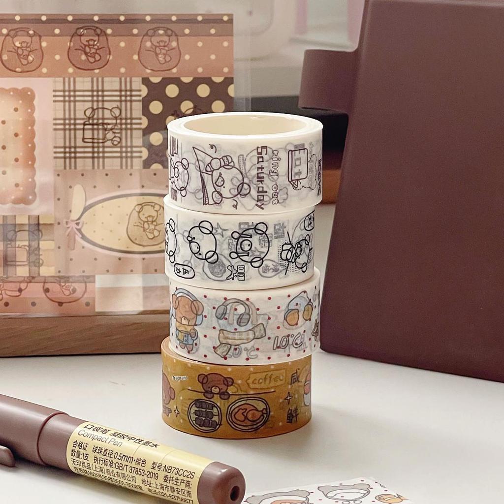 Cute Bear Noodles Washi Tape & DIY Journal Stickers with Wood Stamp