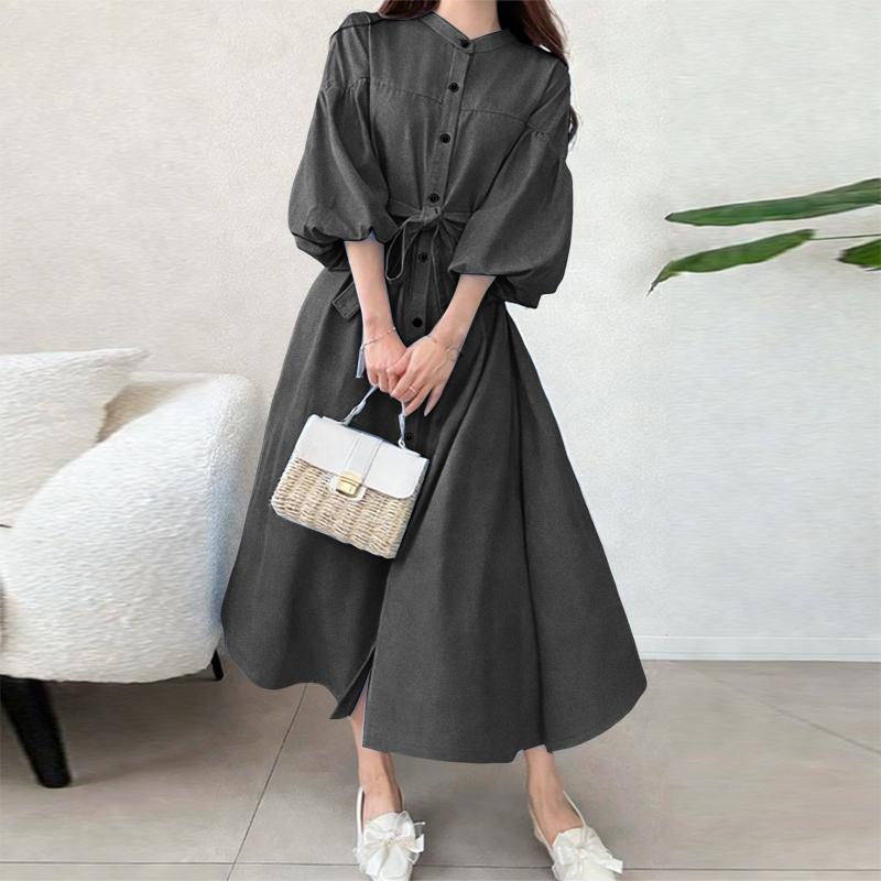 ZANZEA Women Casual Round Neck 3/4 Sleeve Loose Dress
