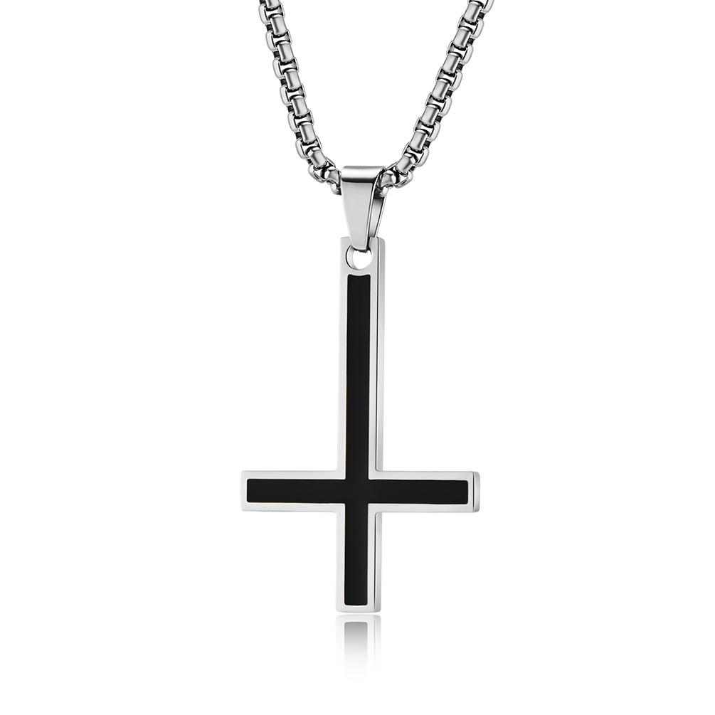 European and American Minimalist Reverse Cross Titanium Steel Necklace with Smooth Surface and Oil Dripping Personality