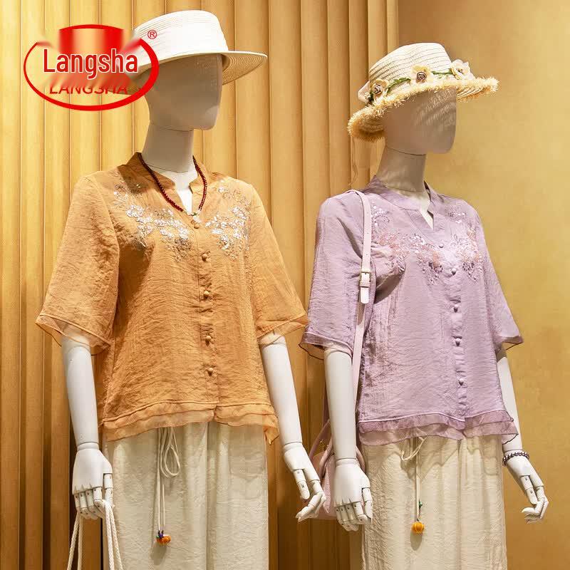 LangSha Women s Sequin Embroidered New Chinese Style Top & Set 3XL