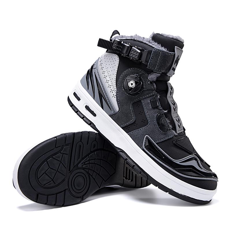 Autumn/Winter UNISEX Plus Velvet Motorcycle Boots Large Size Rotating Buttons Deoxy Leather Anti -sliding Collision Ride Boots Sneaker for Men