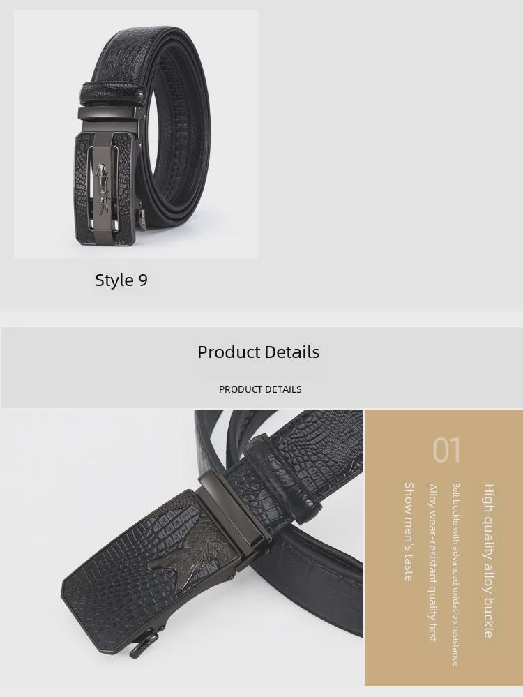 Men's Genuine Leather Crocodile Pattern Automatic Buckle Belt