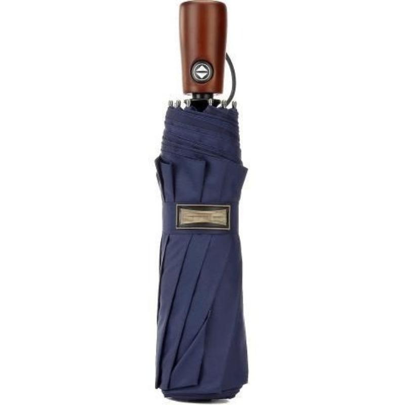 Ten-bone Wooden Handle with Gold Bottom Reinforcement Personality Double Layer Wind-resistant Three Foldable Business Umbrella